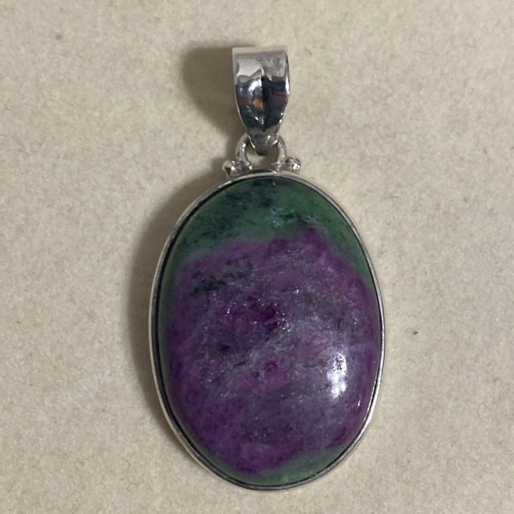 Anyolite Ruby In Zoisite Oval Cabochon Pendant In… - image 1